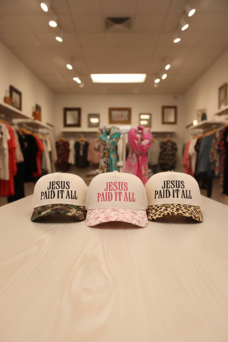 0304 Jesus Paid It All Two Tone Cotton Hat SI-29577: FLORAL-195891 / OS