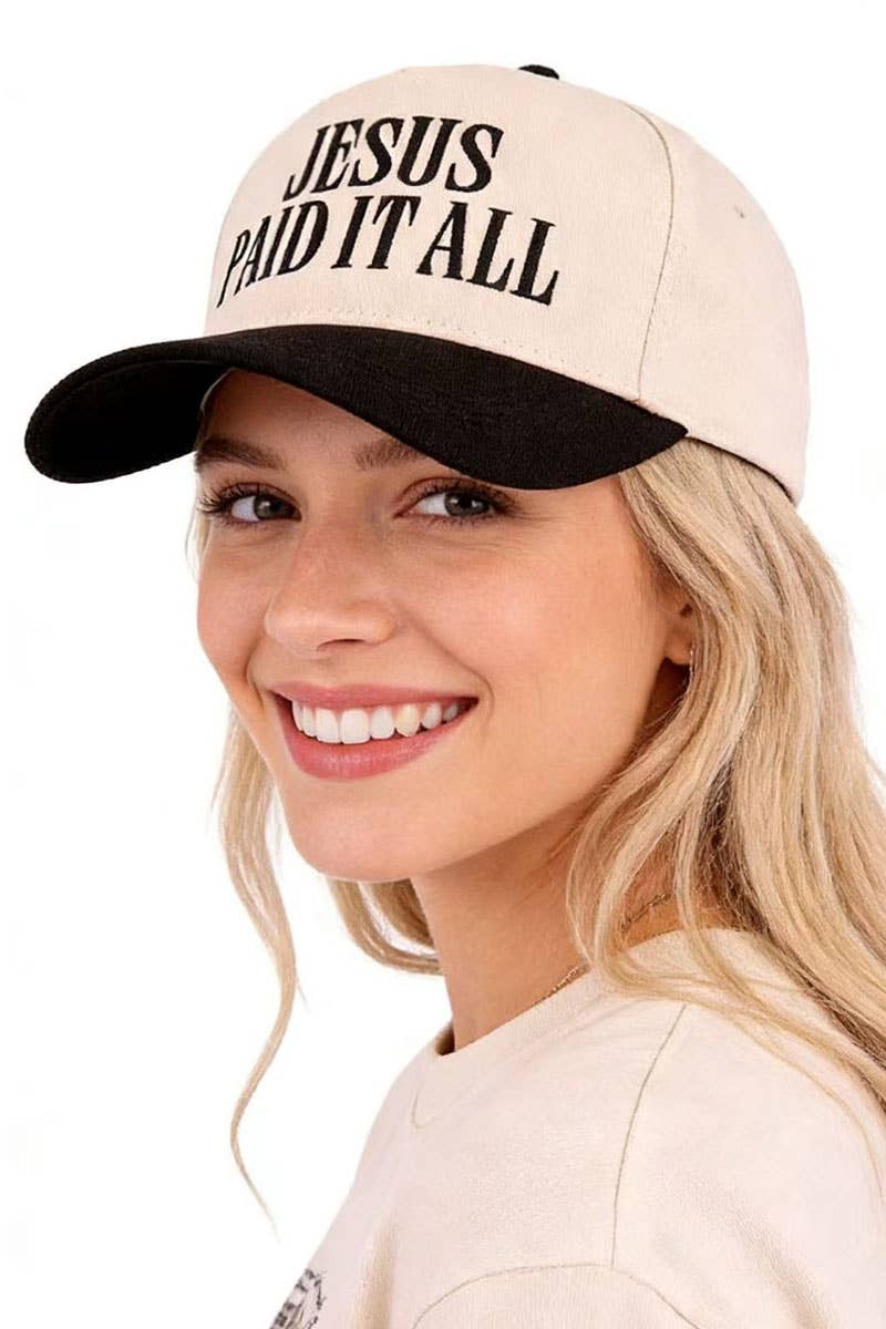0304 Jesus Paid It All Two Tone Cotton Hat SI-29577: FLORAL-195891 / OS