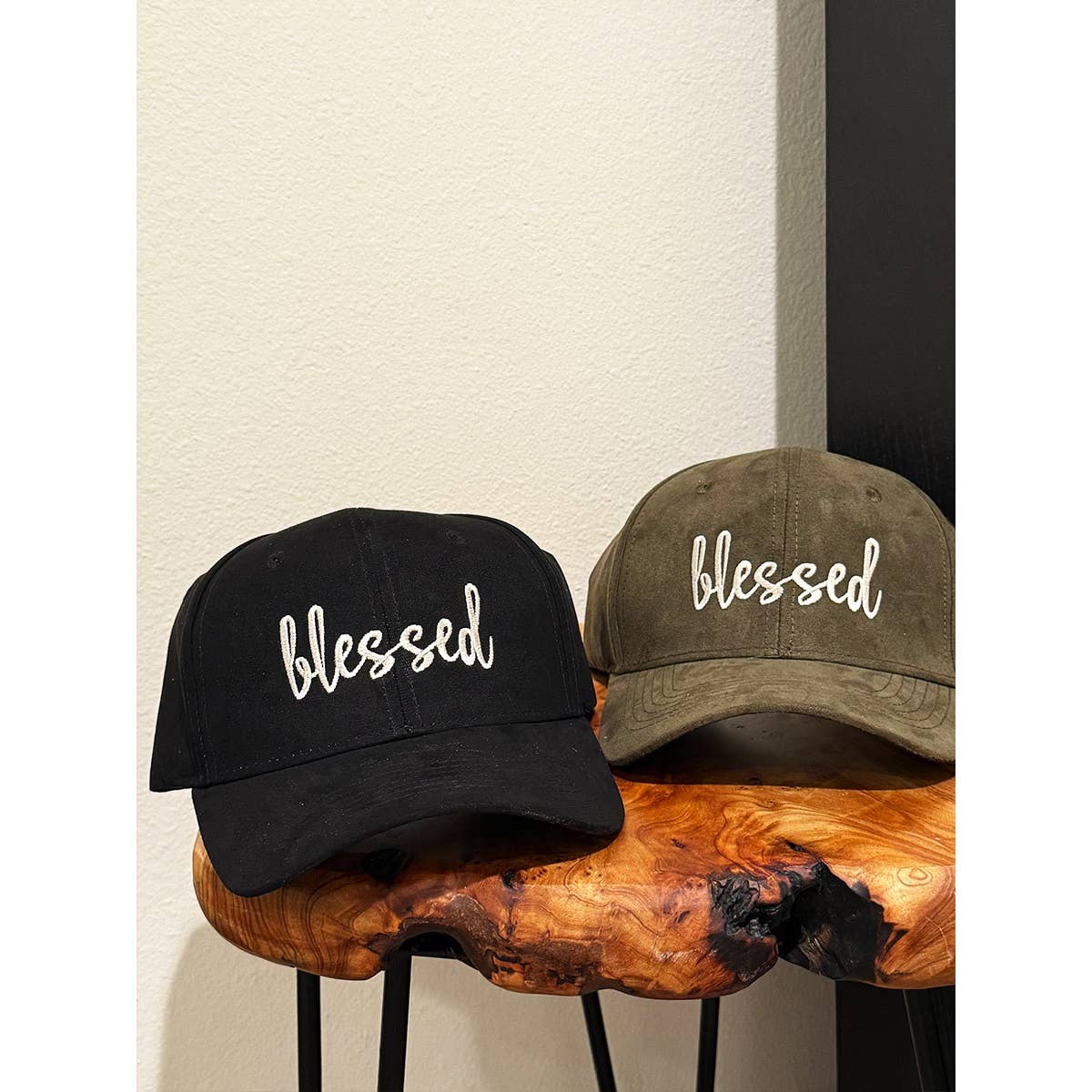 Blessed Embroidered Faux Suede Baseball Caps: BLACK / ONE(6)