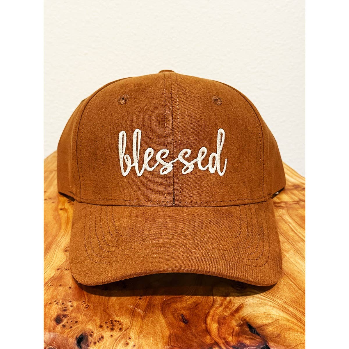 Blessed Embroidered Faux Suede Baseball Caps: CAMEL / ONE(6)