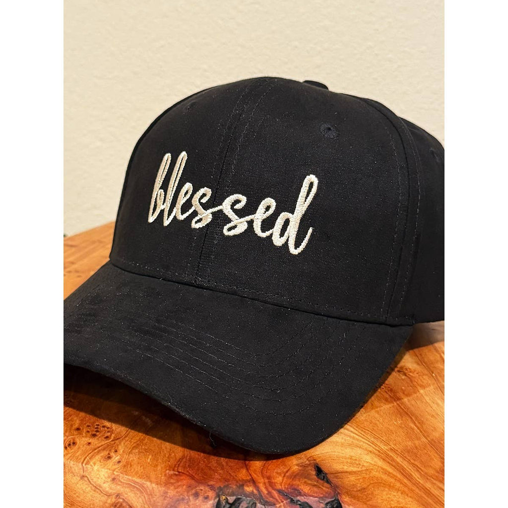 Blessed Embroidered Faux Suede Baseball Caps: BLACK / ONE(6)