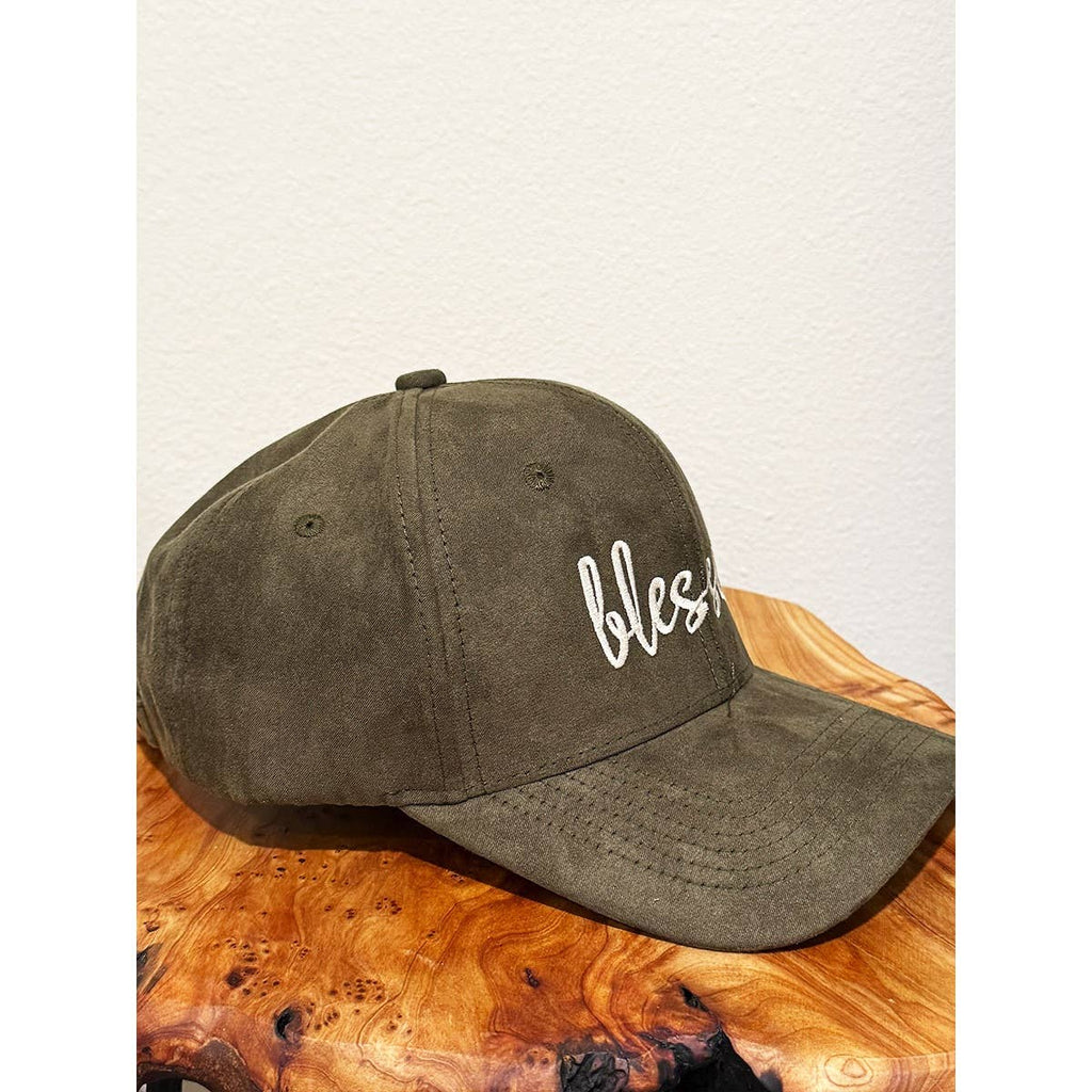 Blessed Embroidered Faux Suede Baseball Caps: BLACK / ONE(6)
