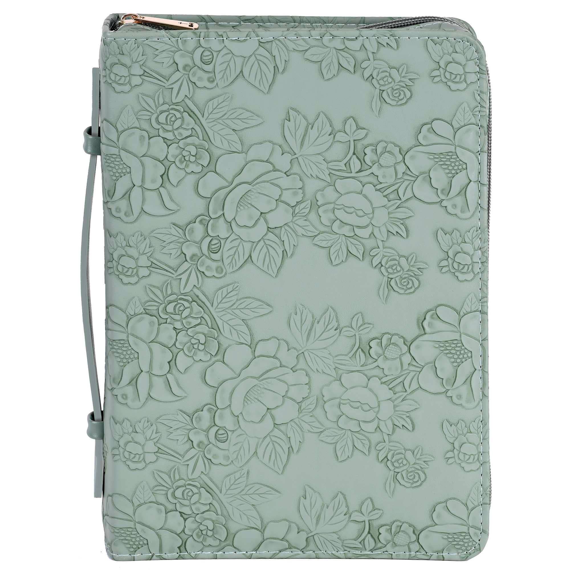 White Dove Bible Case Sculpted Floral Green XLarge