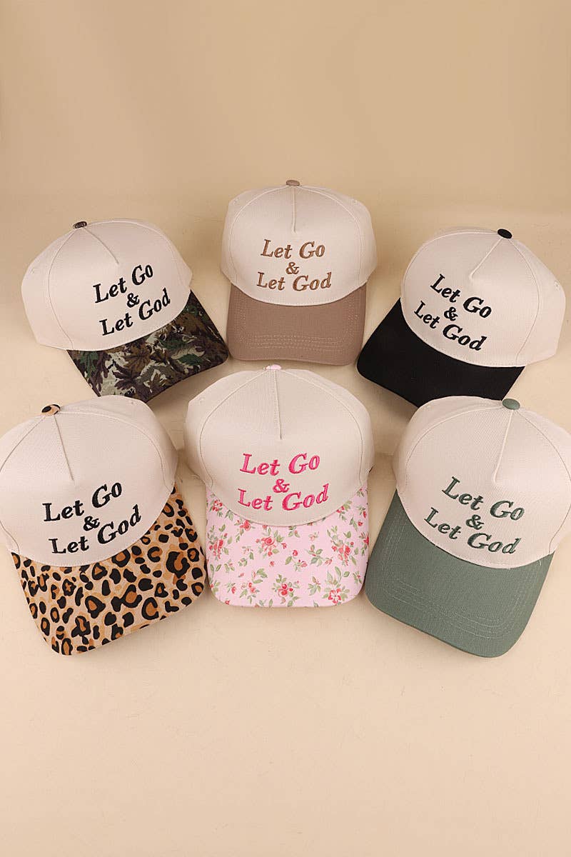0304 Let Go & Let God Two Tone Cotton Hat SI-29585: FLORAL-195938 / OS