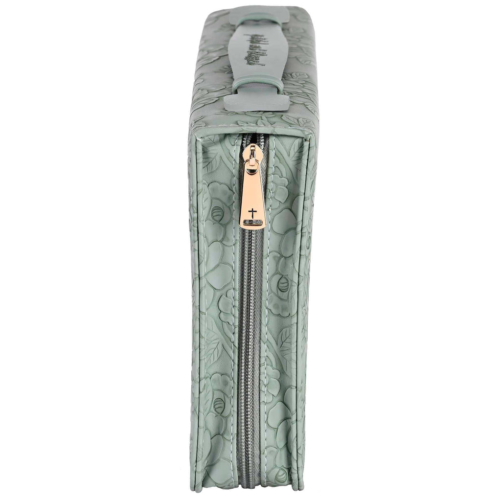 White Dove Bible Case Sculpted Floral Green XLarge