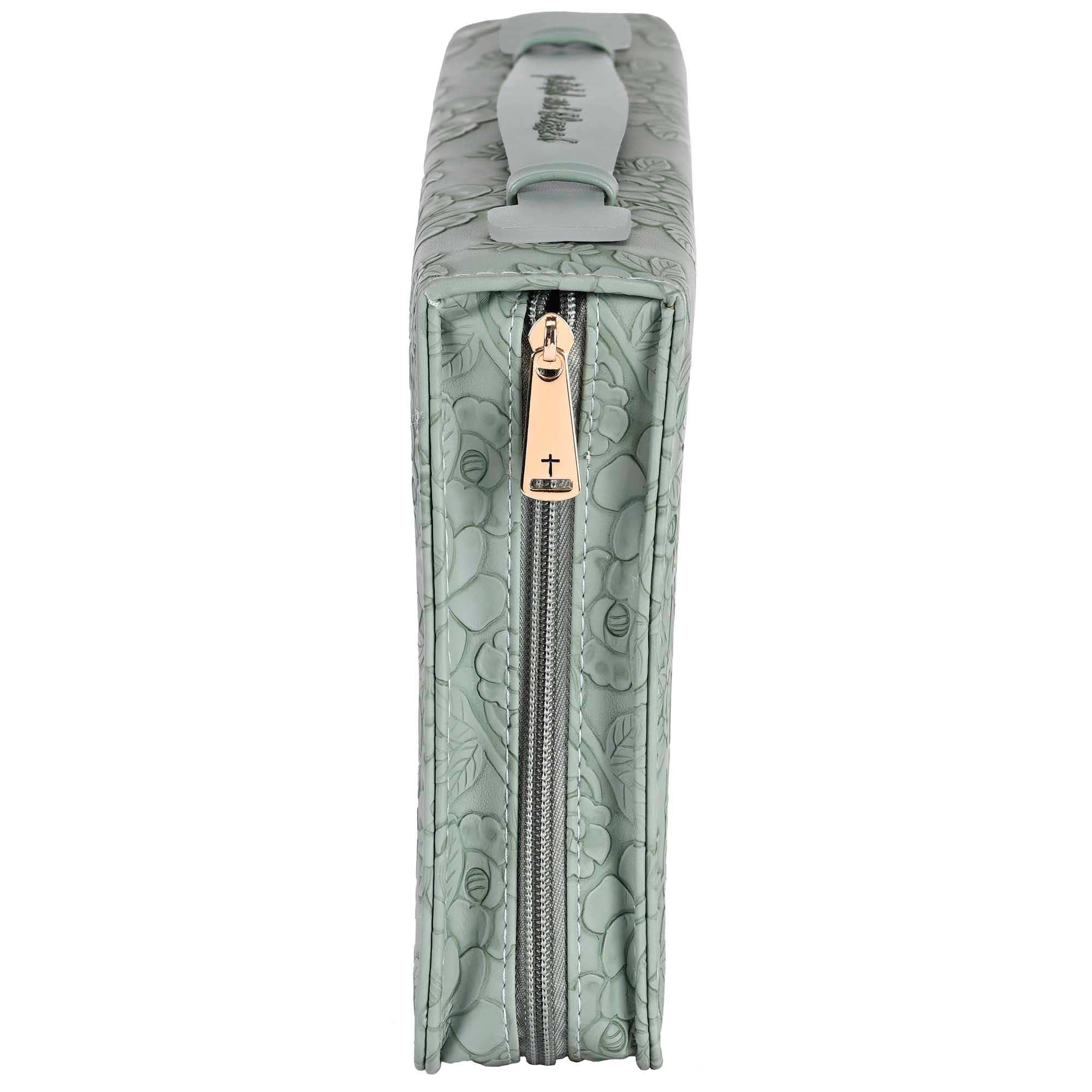 White Dove Bible Case Sculpted Floral Green XLarge