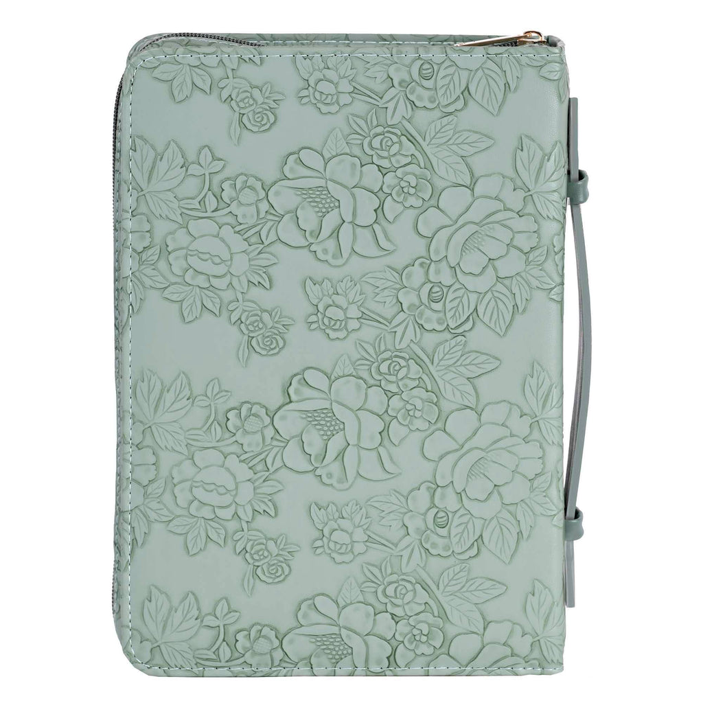 White Dove Bible Case Sculpted Floral Green XLarge