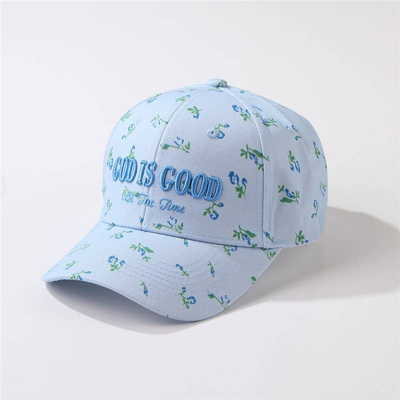 "God Is Good All The Time"  Floral Baseball Cap | 40HW756: Blue