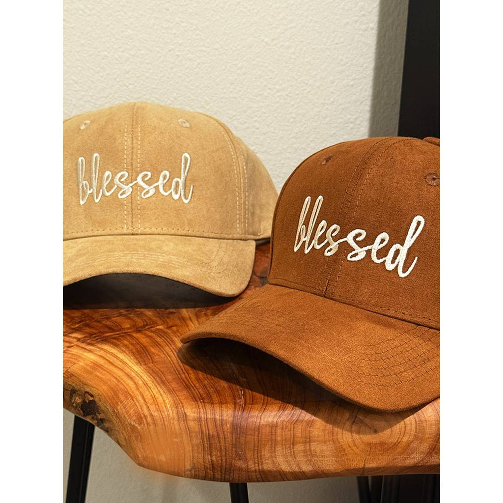 Blessed Embroidered Faux Suede Baseball Caps: CAMEL / ONE(6)