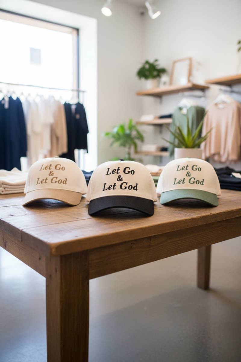 0304 Let Go & Let God Two Tone Cotton Hat SI-29585: FLORAL-195938 / OS