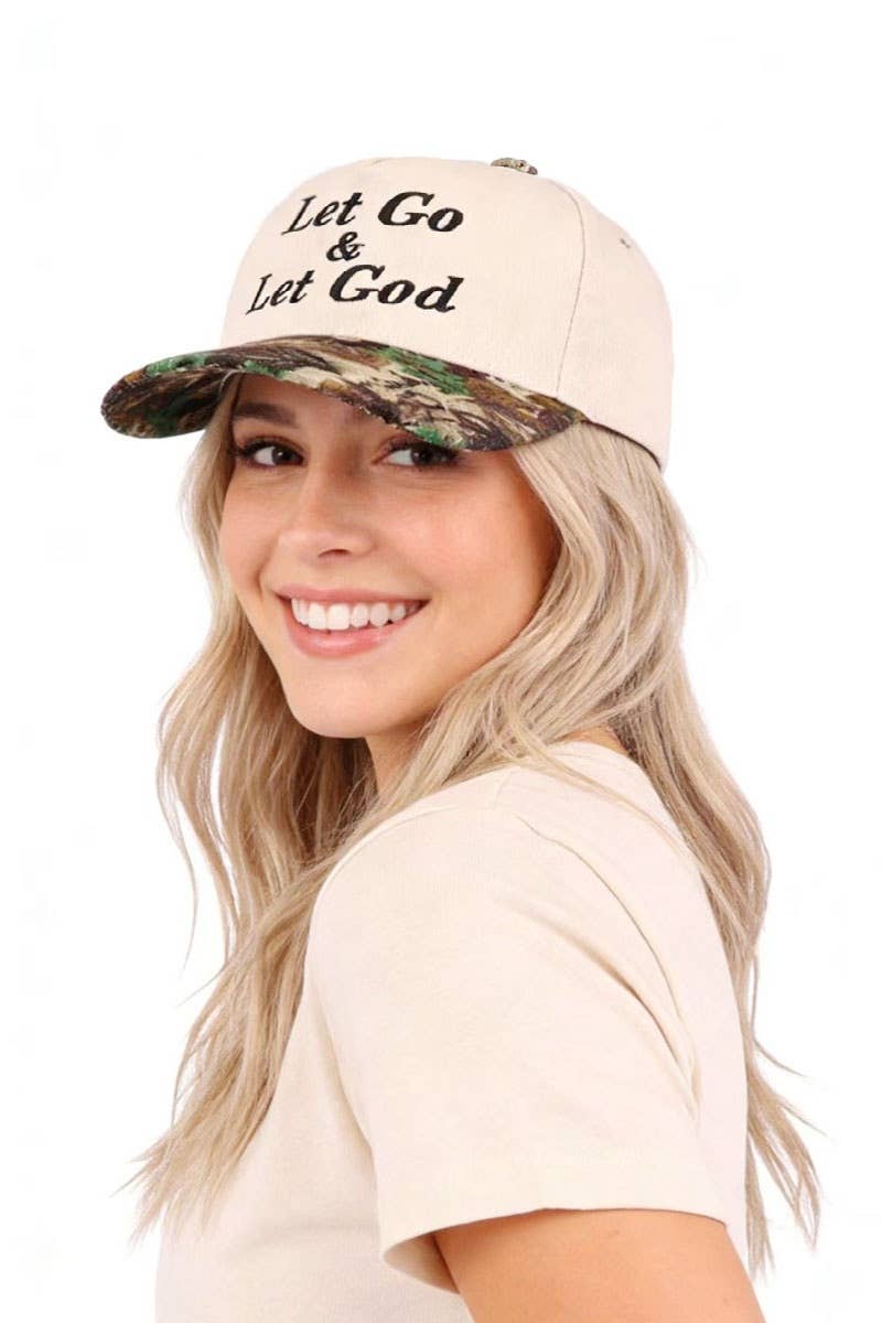 0304 Let Go & Let God Two Tone Cotton Hat SI-29585: FLORAL-195938 / OS