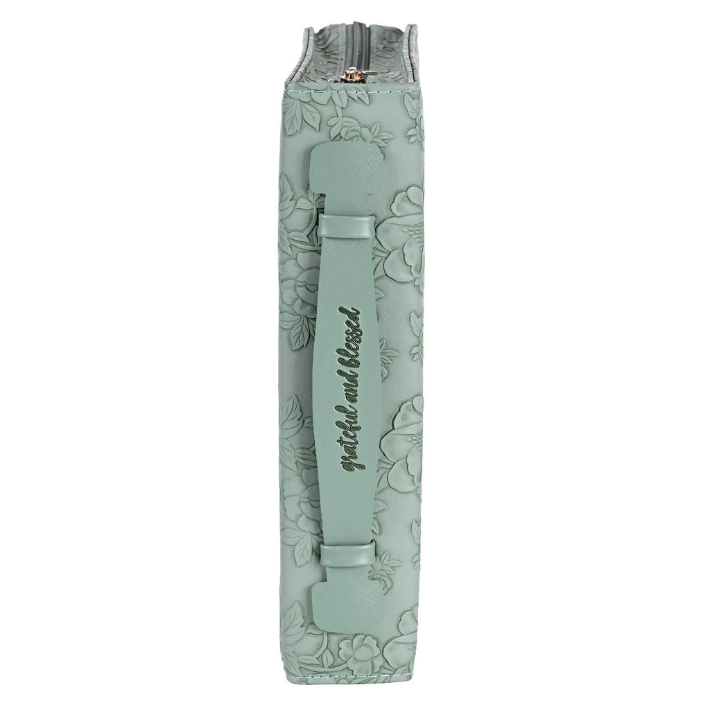 White Dove Bible Case Sculpted Floral Green XLarge