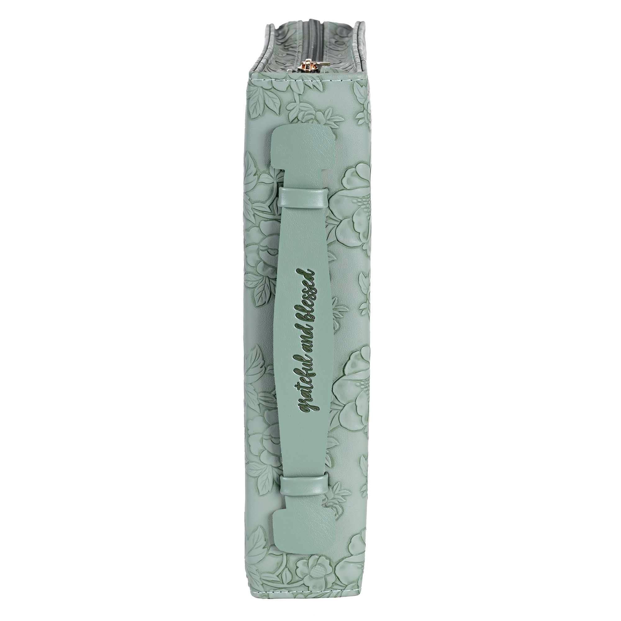 White Dove Bible Case Sculpted Floral Green XLarge