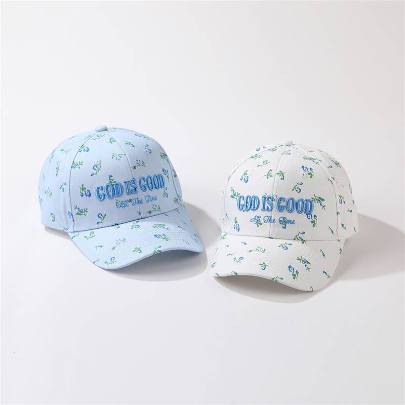 "God Is Good All The Time"  Floral Baseball Cap | 40HW756: Blue