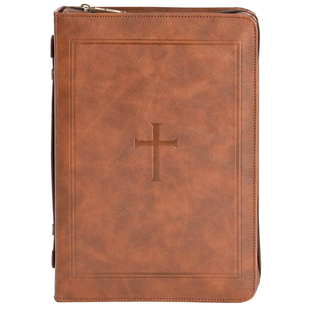 White Dove Bible Cover Classic Cross Brown XL