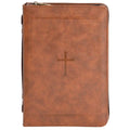 White Dove Bible Cover Classic Cross Brown XL