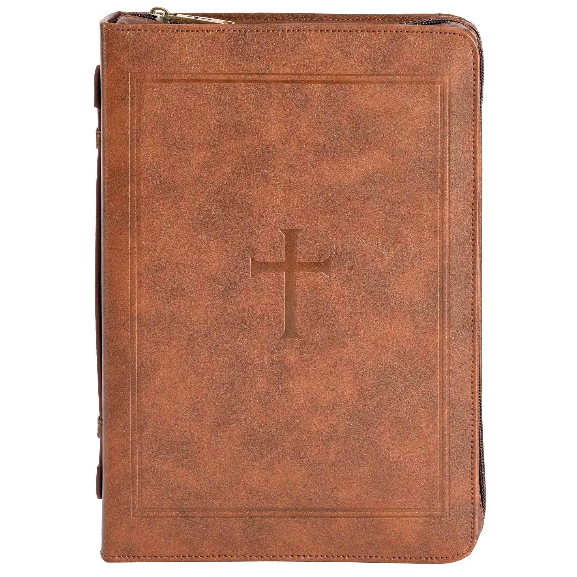 White Dove Bible Cover Classic Cross Brown XL