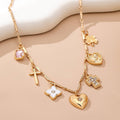 CHARM NECKLACE-crosses hearts flowers clovers | 80N92807: Gold