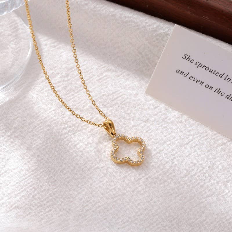18K STAINLESS STEEL TARNISH FREE CLOVER NECKLACE | 40NK9680: Silver