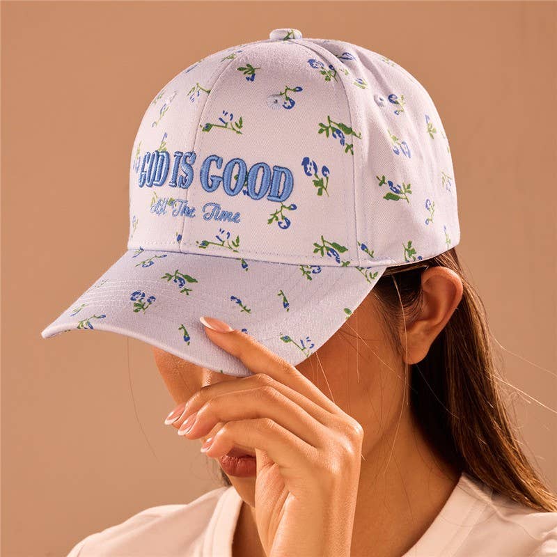 "God Is Good All The Time"  Floral Baseball Cap | 40HW756: Blue