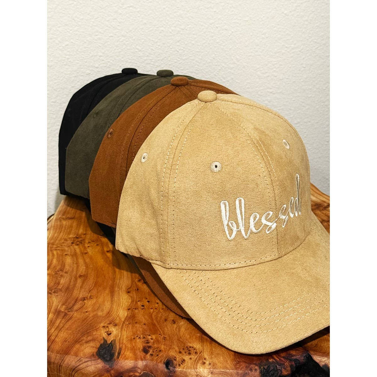 Blessed Embroidered Faux Suede Baseball Caps: CAMEL / ONE(6)