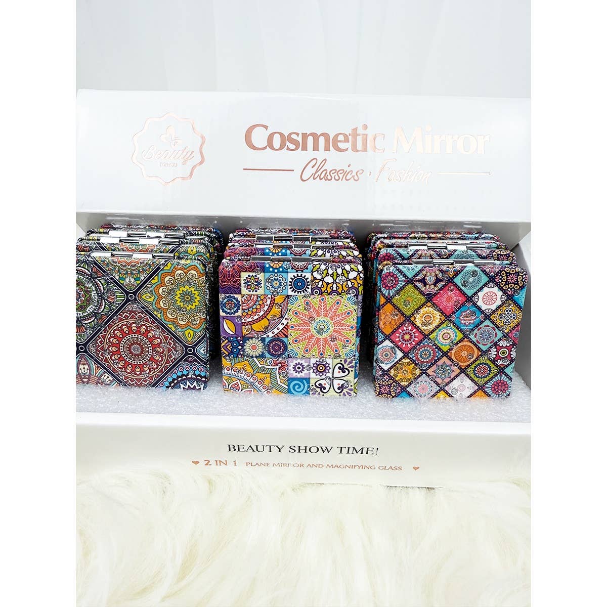 Mixed Pattern Double Sided Square Cosmetic Mirror: MIX COLOR / ONE(12)