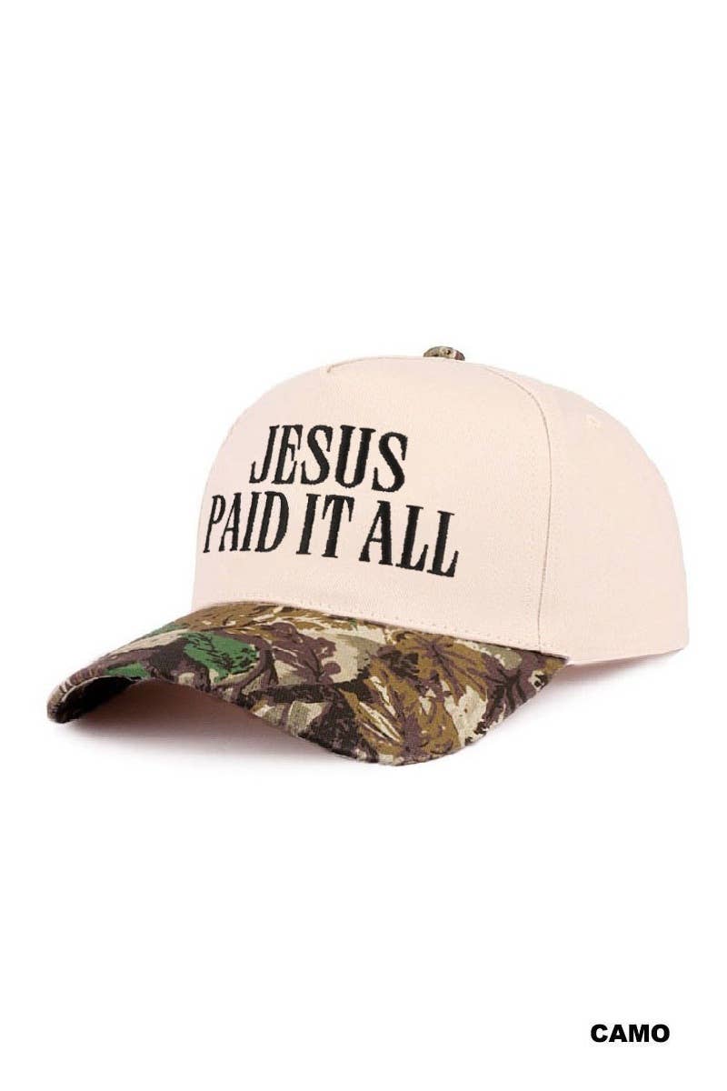 0304 Jesus Paid It All Two Tone Cotton Hat SI-29577: FLORAL-195891 / OS