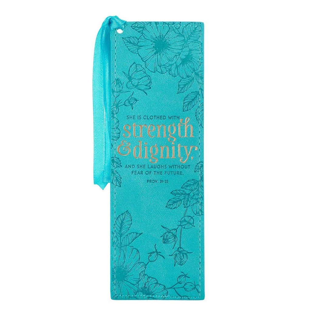 Bookmark Faux Leather Teal Strength & Dignity Prov. 31:25