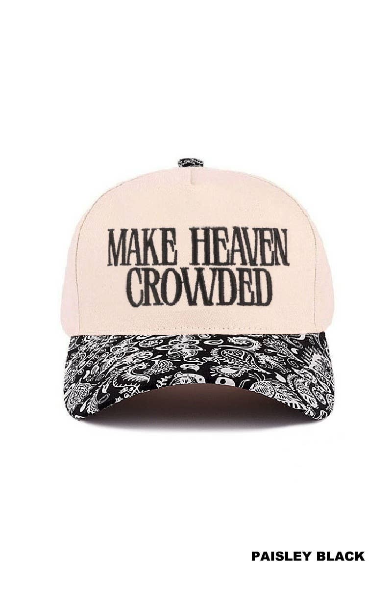 0427 Make Heaven Crowded Two Tone Canvas Cotton Cap SI-28815: PAISLEY BLACK-198532 / OS