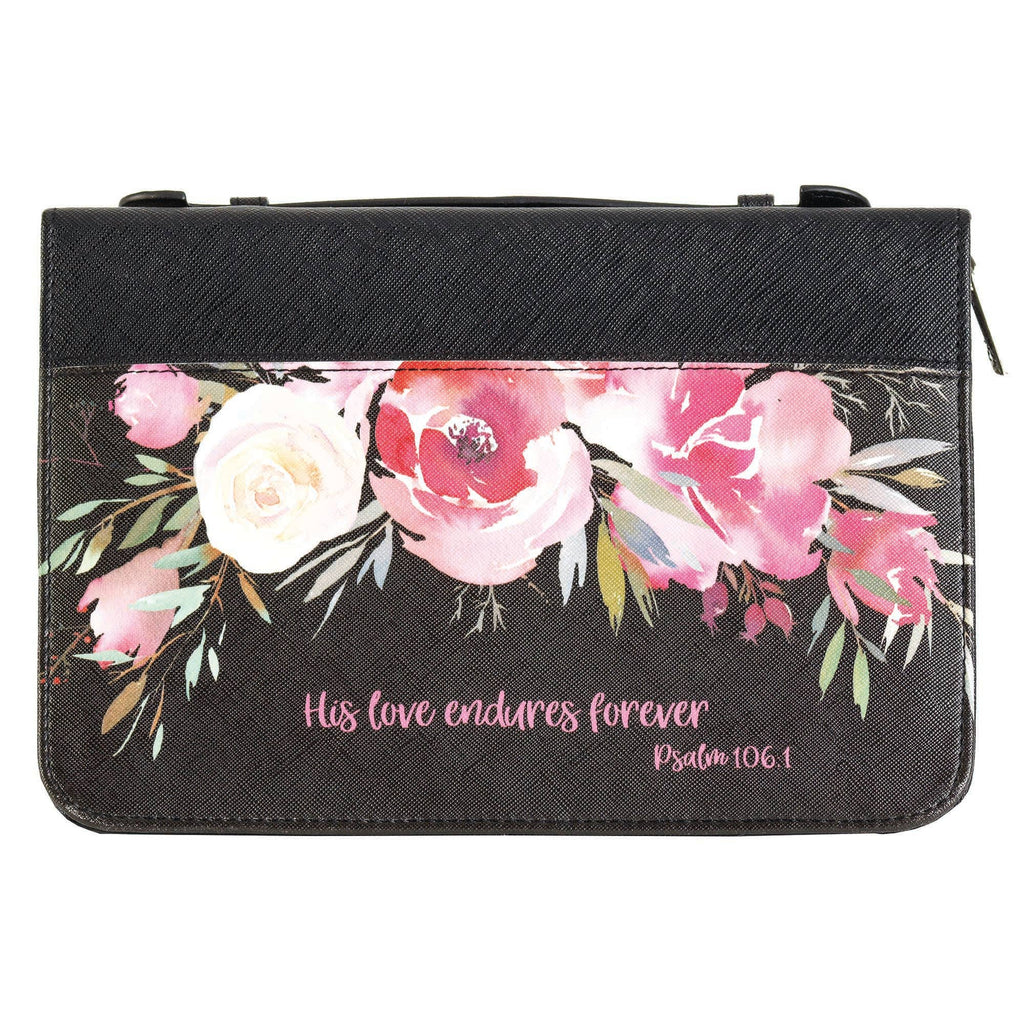 White Dove Bible Cover His love endures forever Black Large