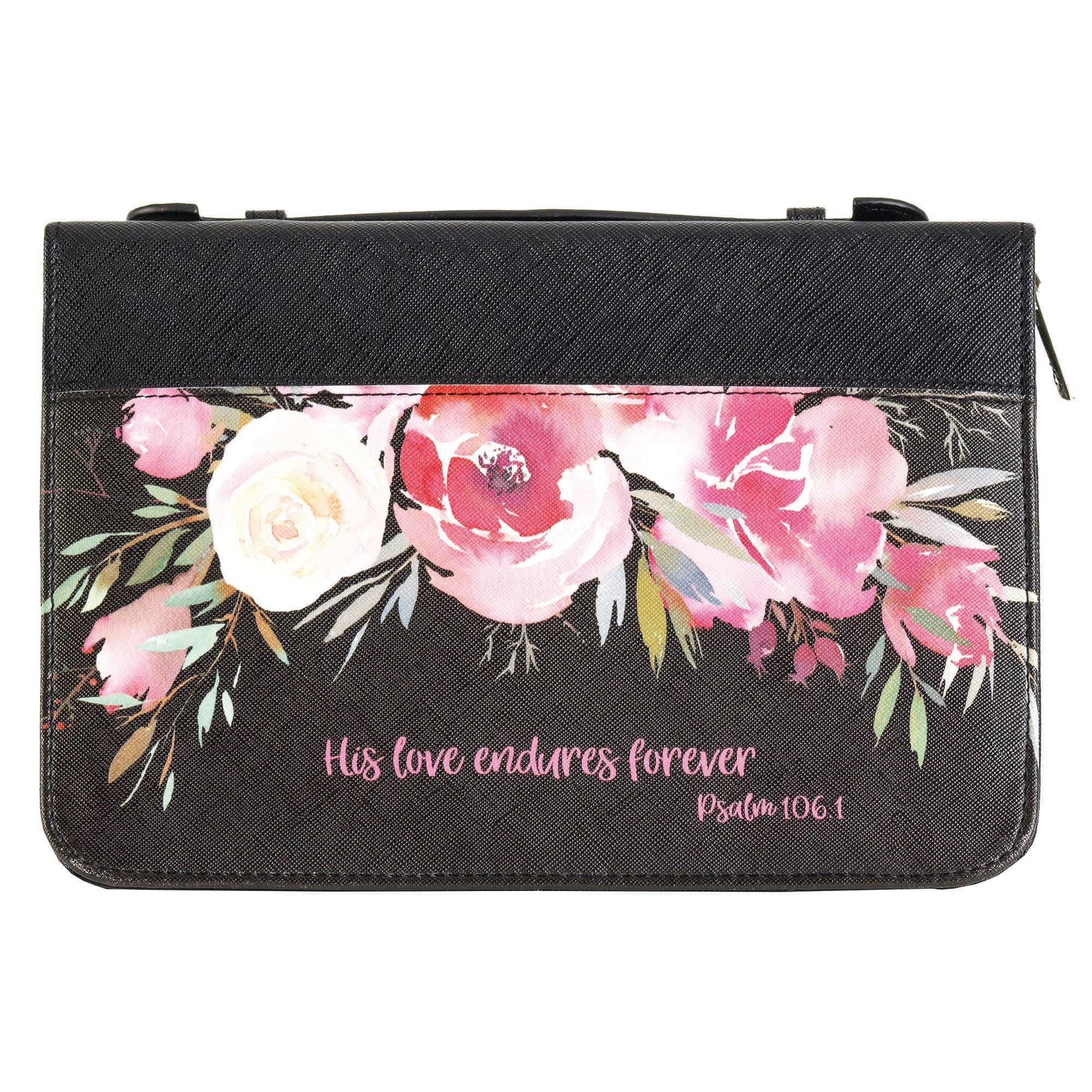 White Dove Bible Cover His love endures forever Black Large