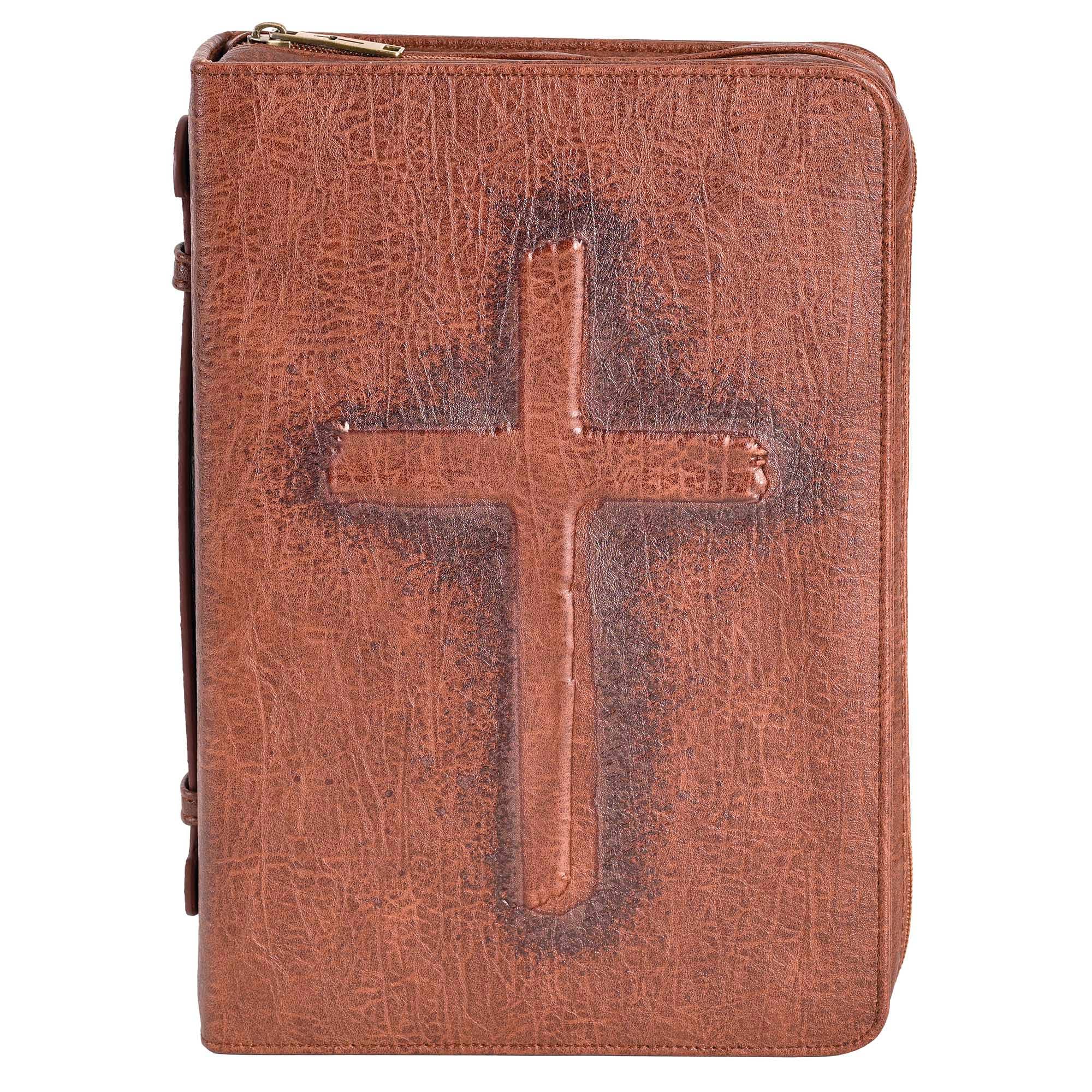 White Dove Bible Cover Vintage Cross Brown XL